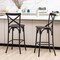 Industrial Rustic High Bar Stools With Solid Elm Wood Seat and Back Support & Bar Table With Adjustable Round